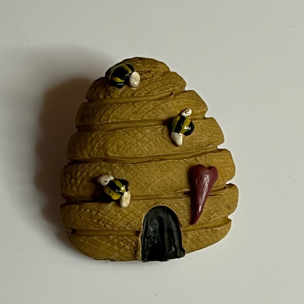 Beehive Folk Art Resin Pin by Blossom and Bucket vintage 1998 brooch